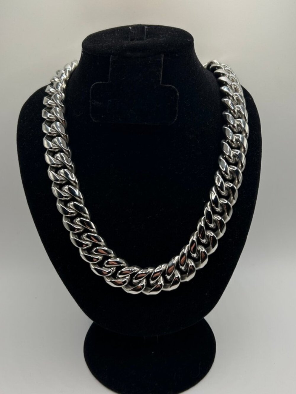 Real Silver Cuban Chain 18mm 22 Inch Mens Stainless Steel Plated Solid Durable